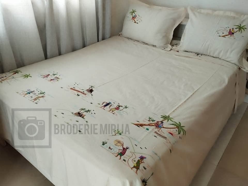 Drap de lit brodé Broderie Mirija